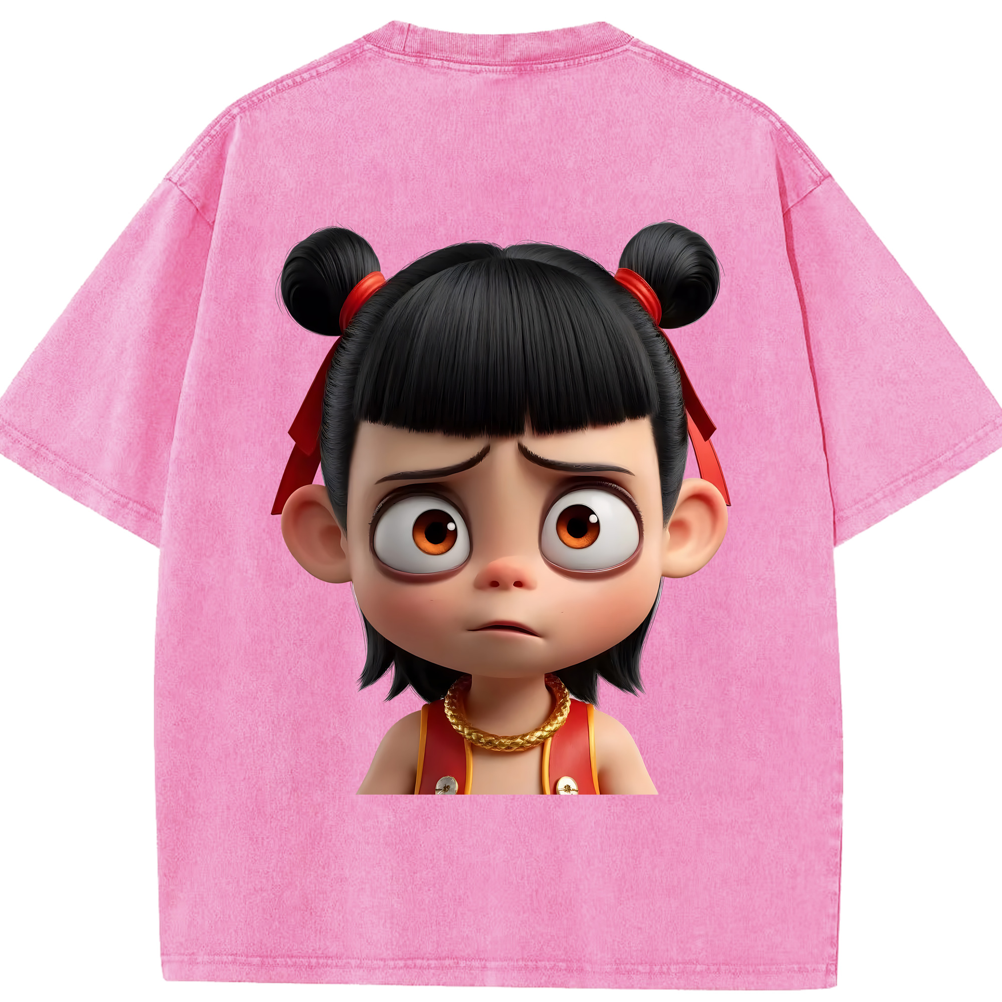 （画像用） Ne Zha 2 ナタ 魔童の大暴れ 綿100% ヴィンテージ風 半袖Tシャツ（背面プリント）